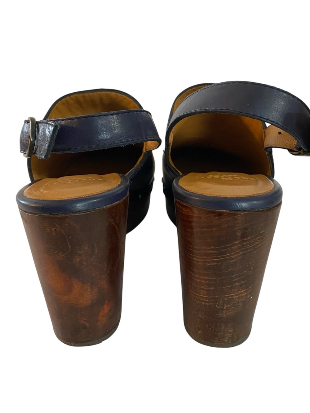 Sezane Taylor Clogs Size 10 Navy Blue Leather French Cottagecore Prairie Boho - Picture 5 of 10